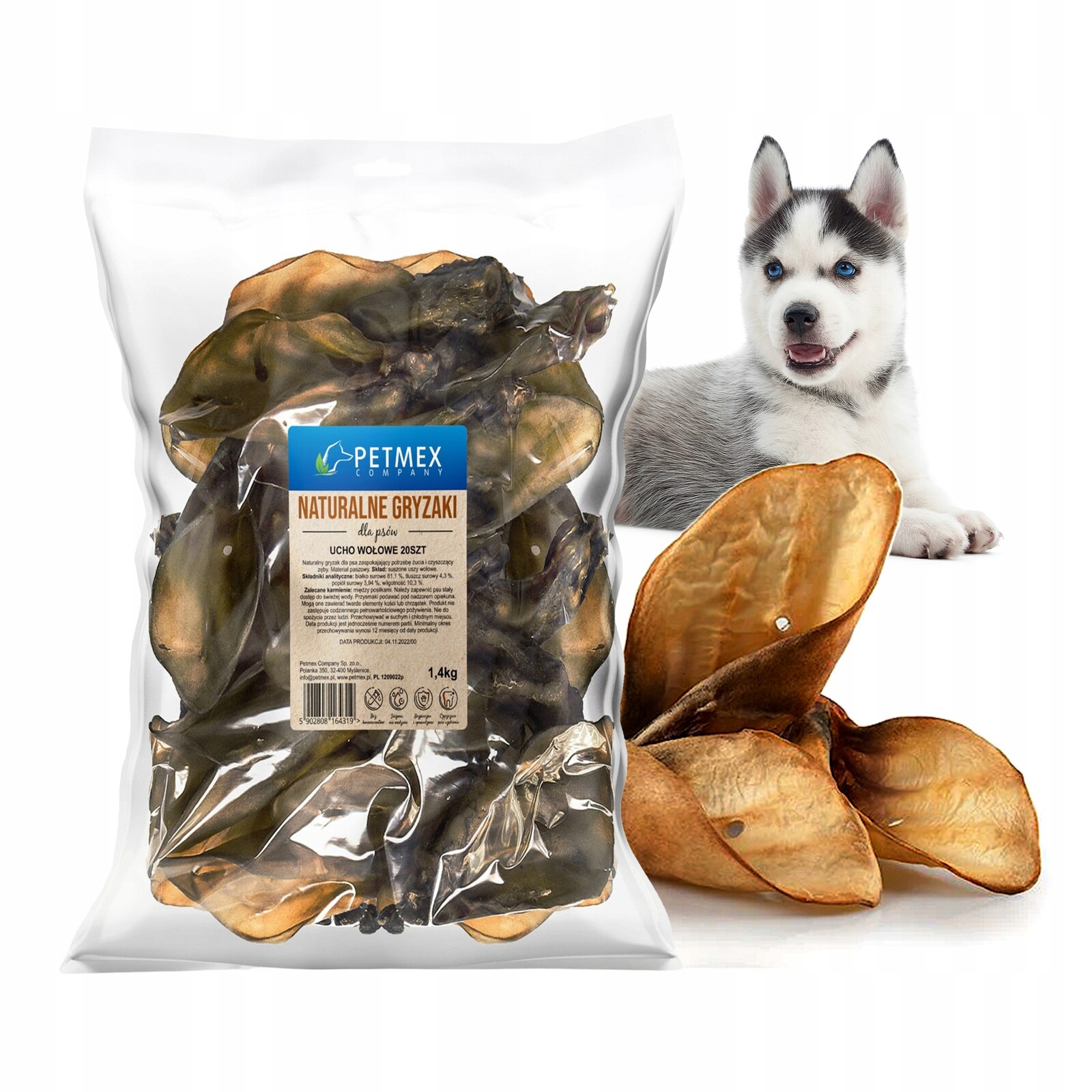 Petmex Hovězí ucho plné přírodní kousátko 20ks