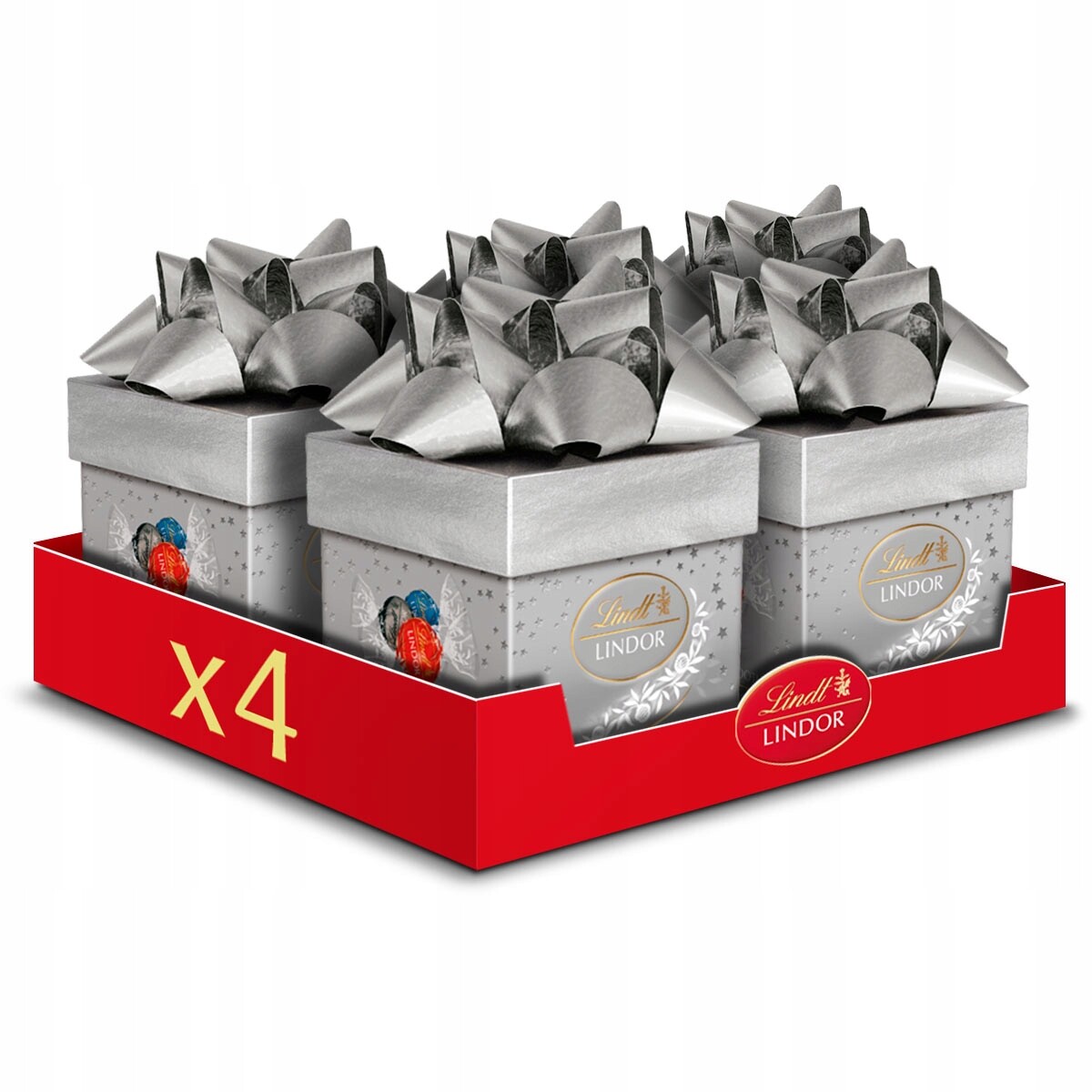 Lindt Lindor Pralinky vánoční čokoládové pralinky silver cube 4x75 g