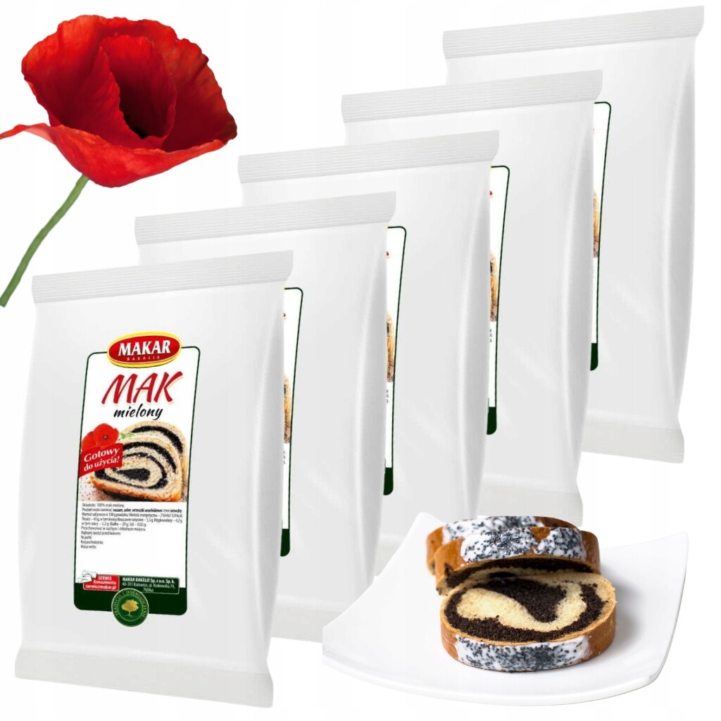 5x Mletý mák modrý 1kg Makar Na Makowiec Rogal přírodní Těsto 1000g