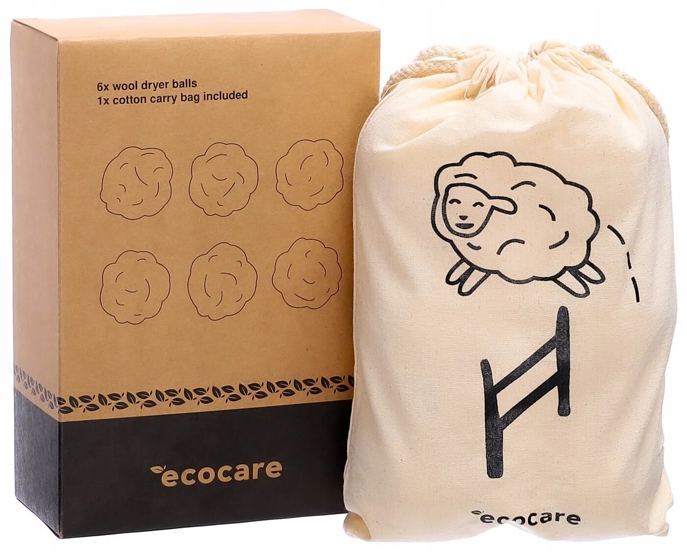 Vlněné kuličky Ecocare do sušičky, bílé 6 ks