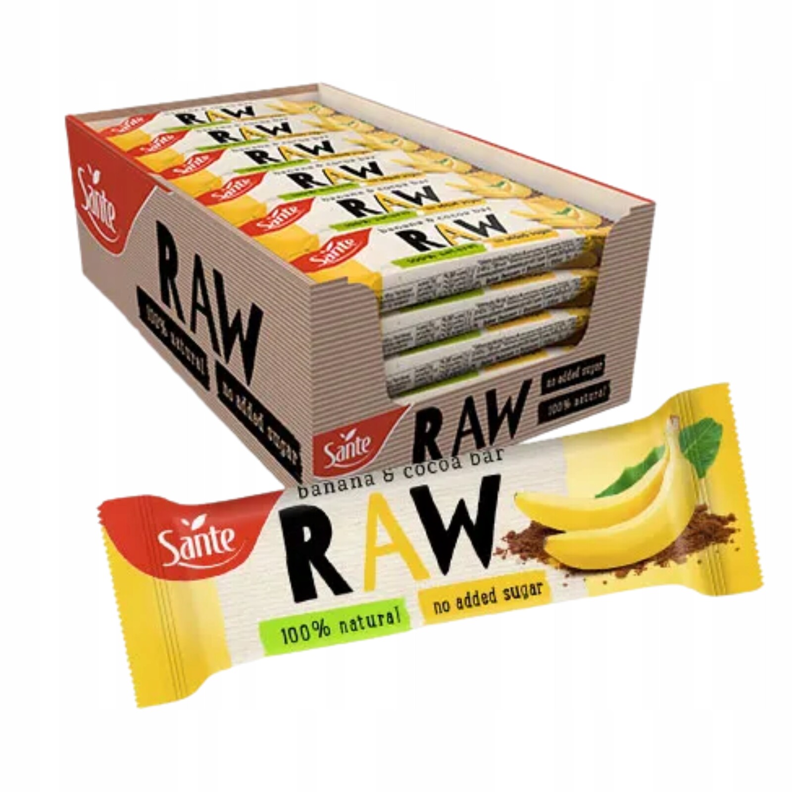 Raw Tyčinka 36x 35 g ovocná svačinka energetická low sugar banán kakao Sante
