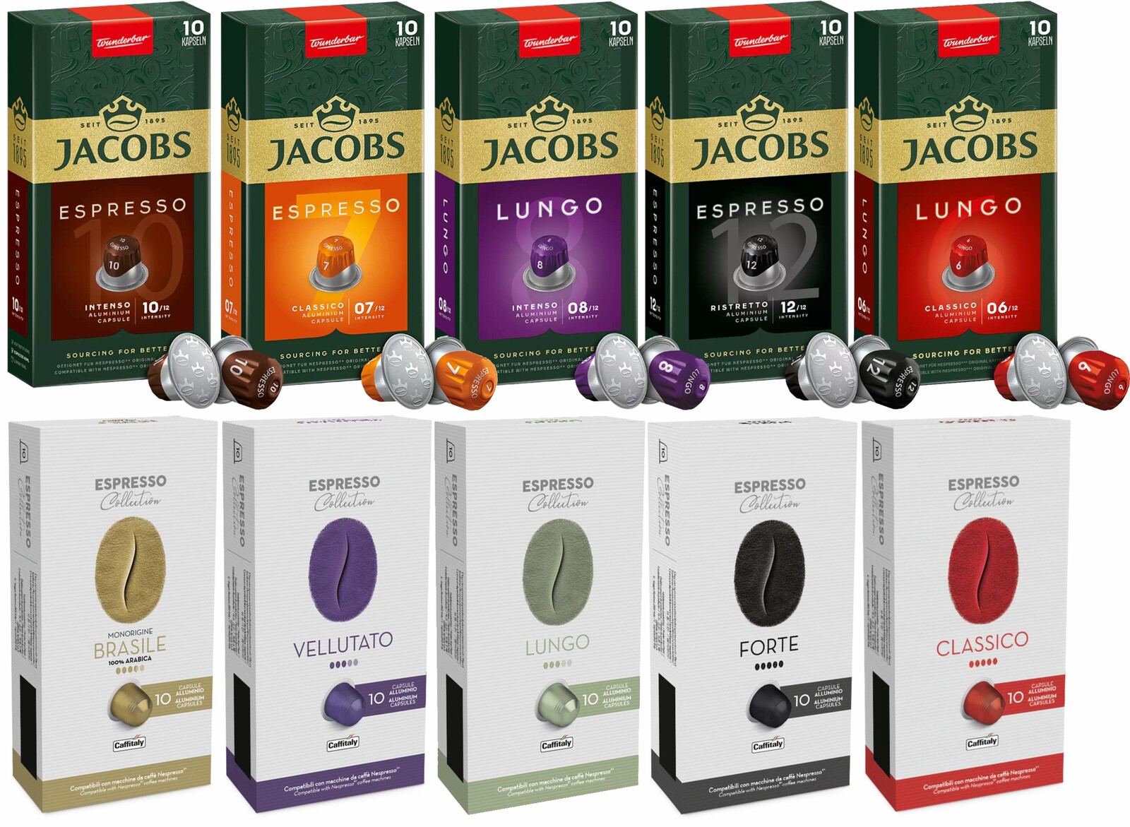 Kapsle pro Nespresso Jacobs a Caffitaly, sada 100 kusů