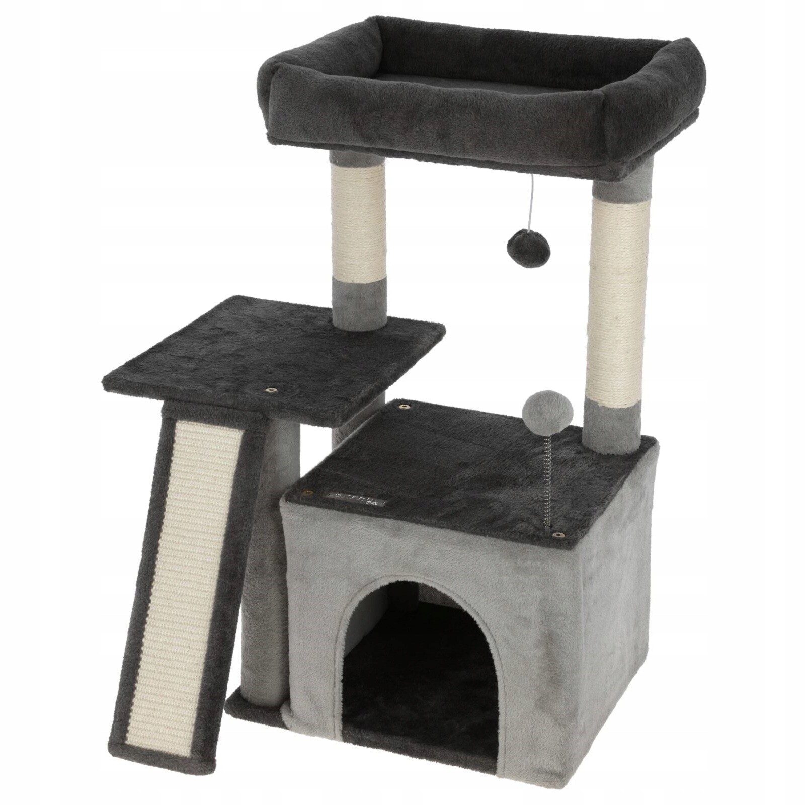 Kerbl Škrabadlo patrové pelíšek budka domeček pro kočky černá šedá 76x42x34 cm