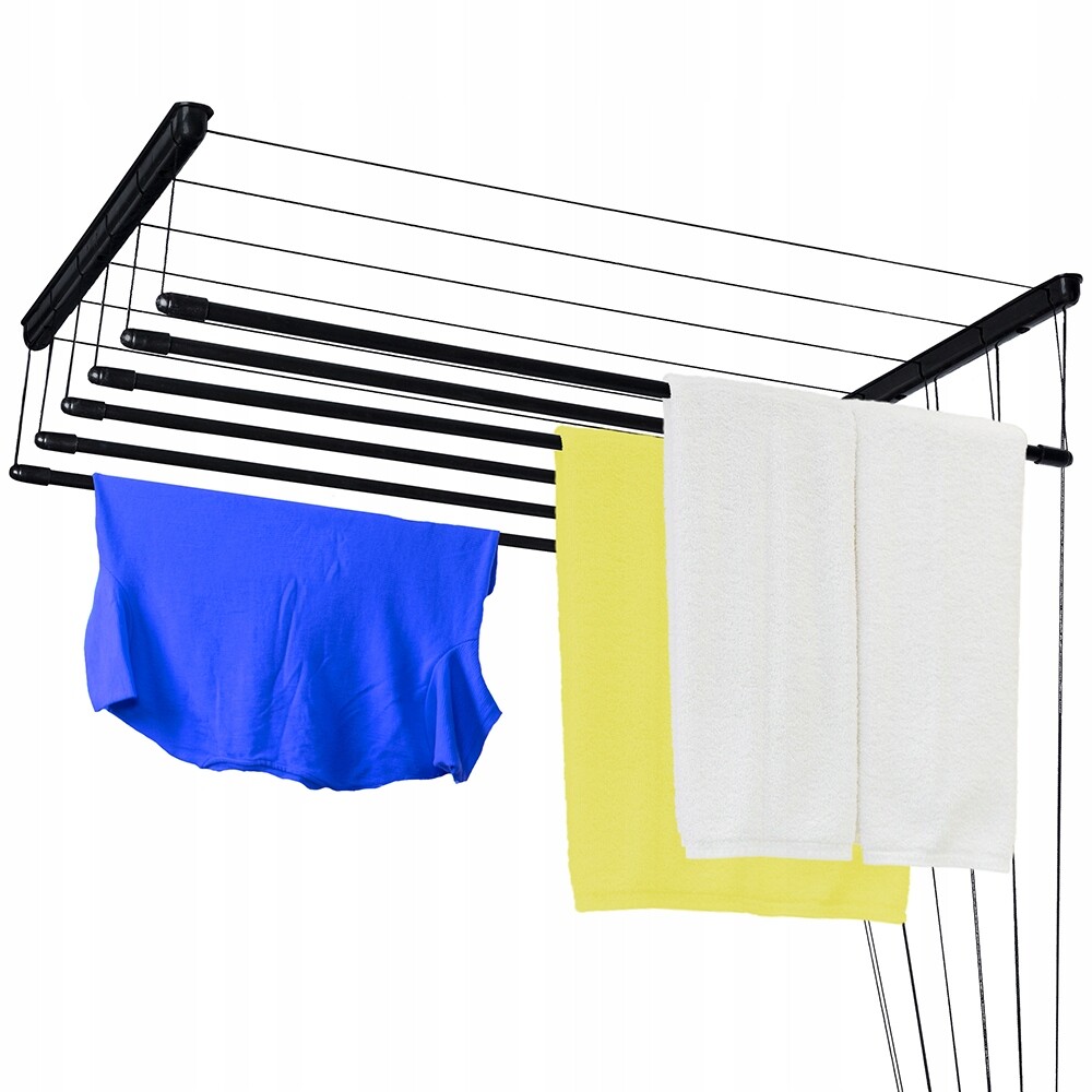 Koupelnový Sušák S 6 Tyčemi 90 CM Na Prádlo, Černý, Pevný Balkon