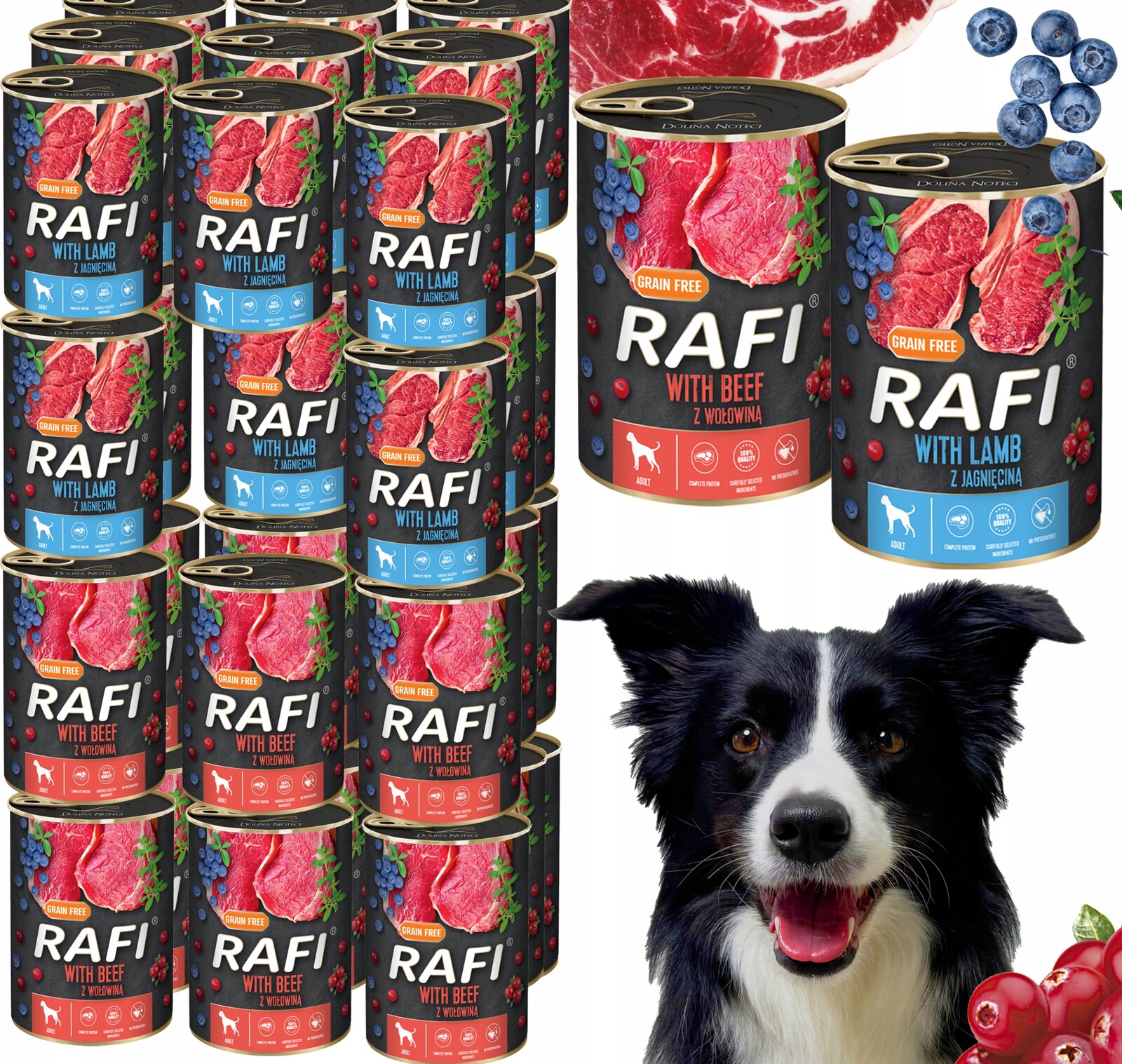 48 x Krmivo pro psy Dolina Noteci Vlhké Rafi Jehněčí hovězí maso MIX 19 200 g