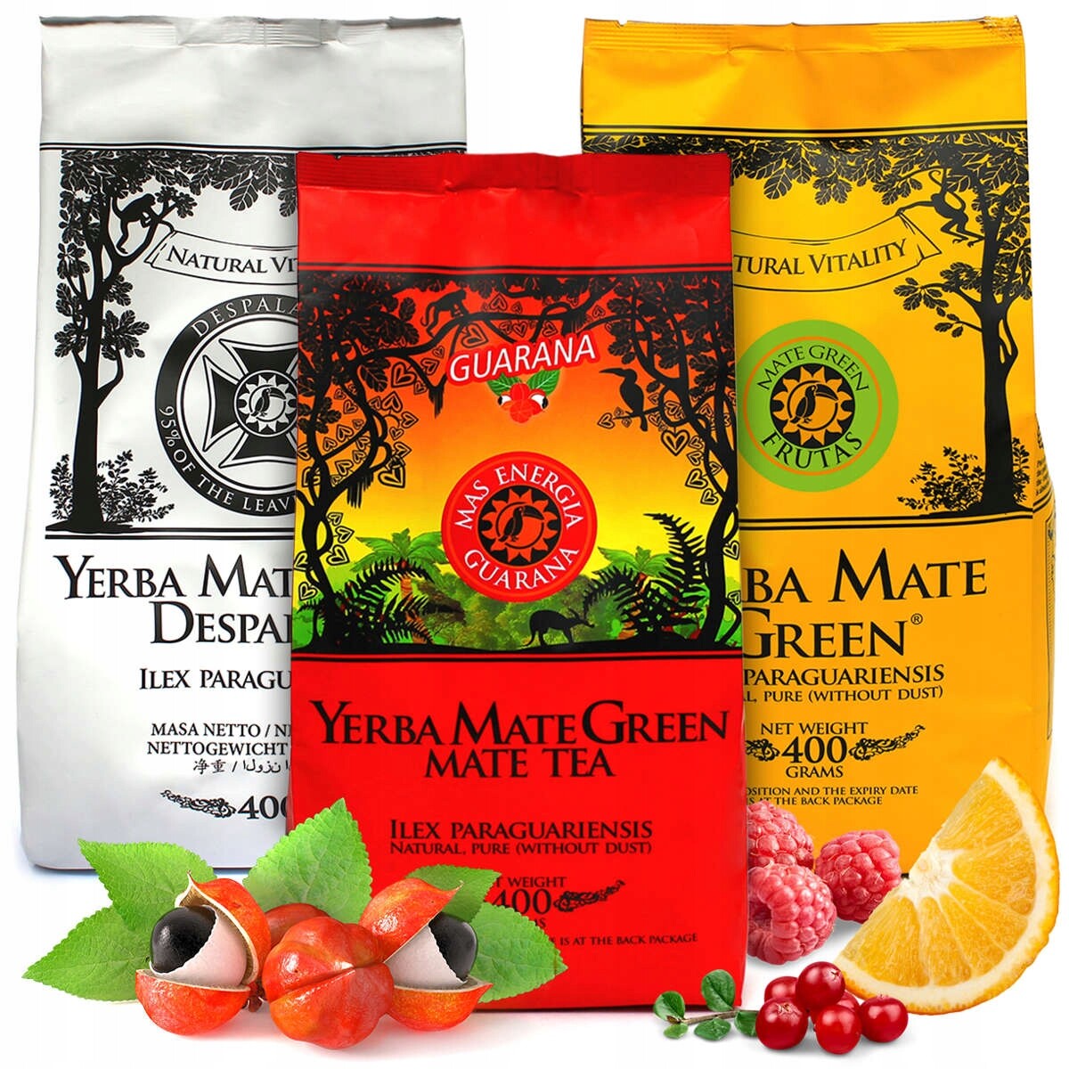 Sada Yerba Mate Green Ovocná Frutas Guarana Despalada 3x400g 1,2 Kg