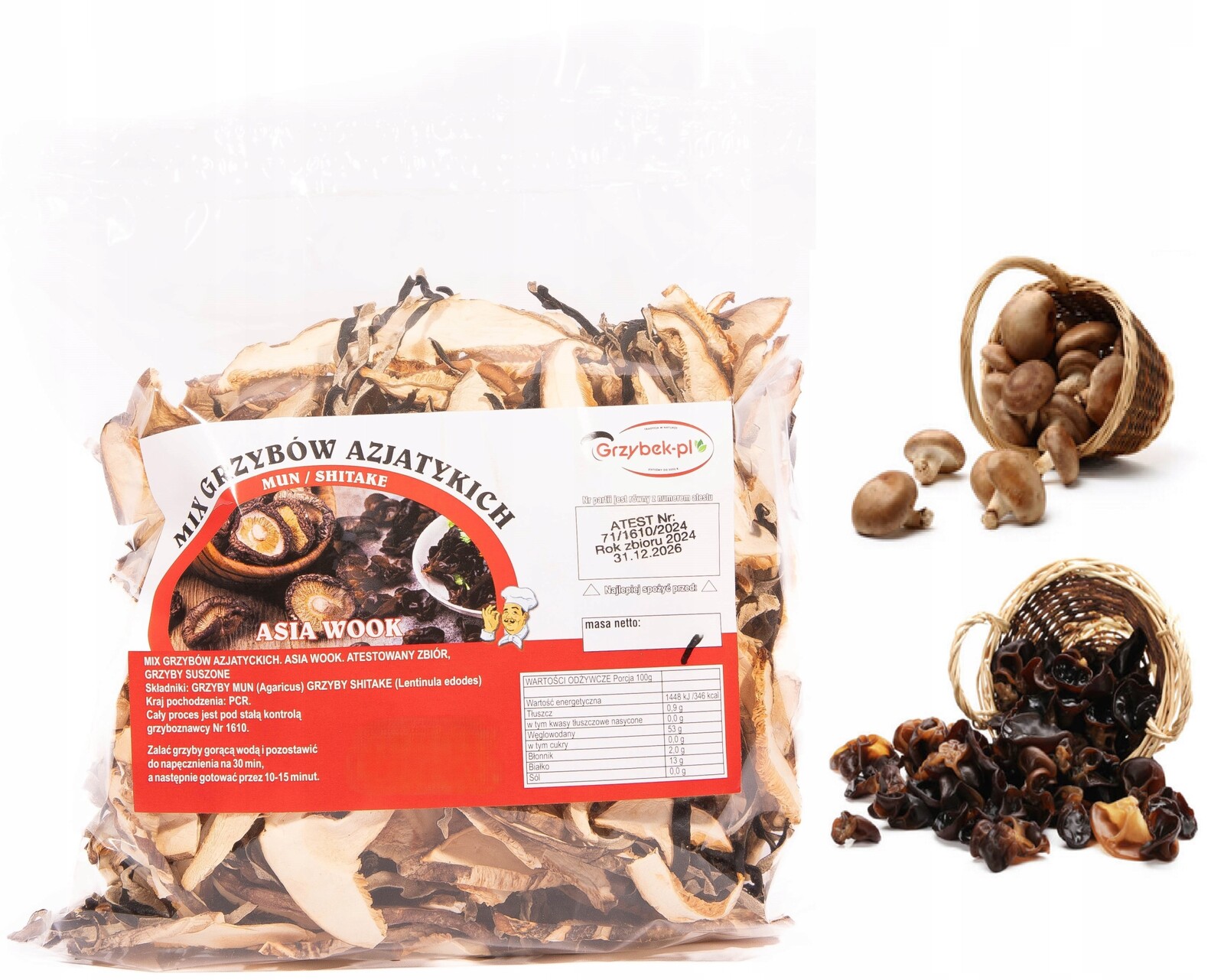 Asijský Houbový MIX 500 g „Asia Wook“: Mun & Shitake Sbírka 2025 Atest