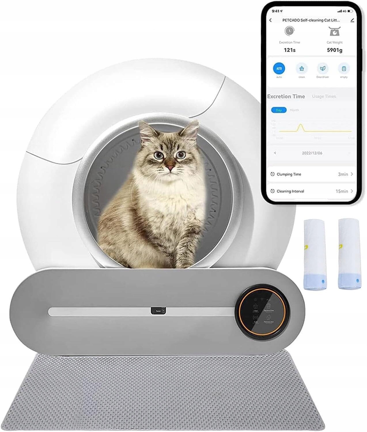 Samočistící kočičí toaleta s automatickými bezpečnostními senzory pro kontrolu zdraví