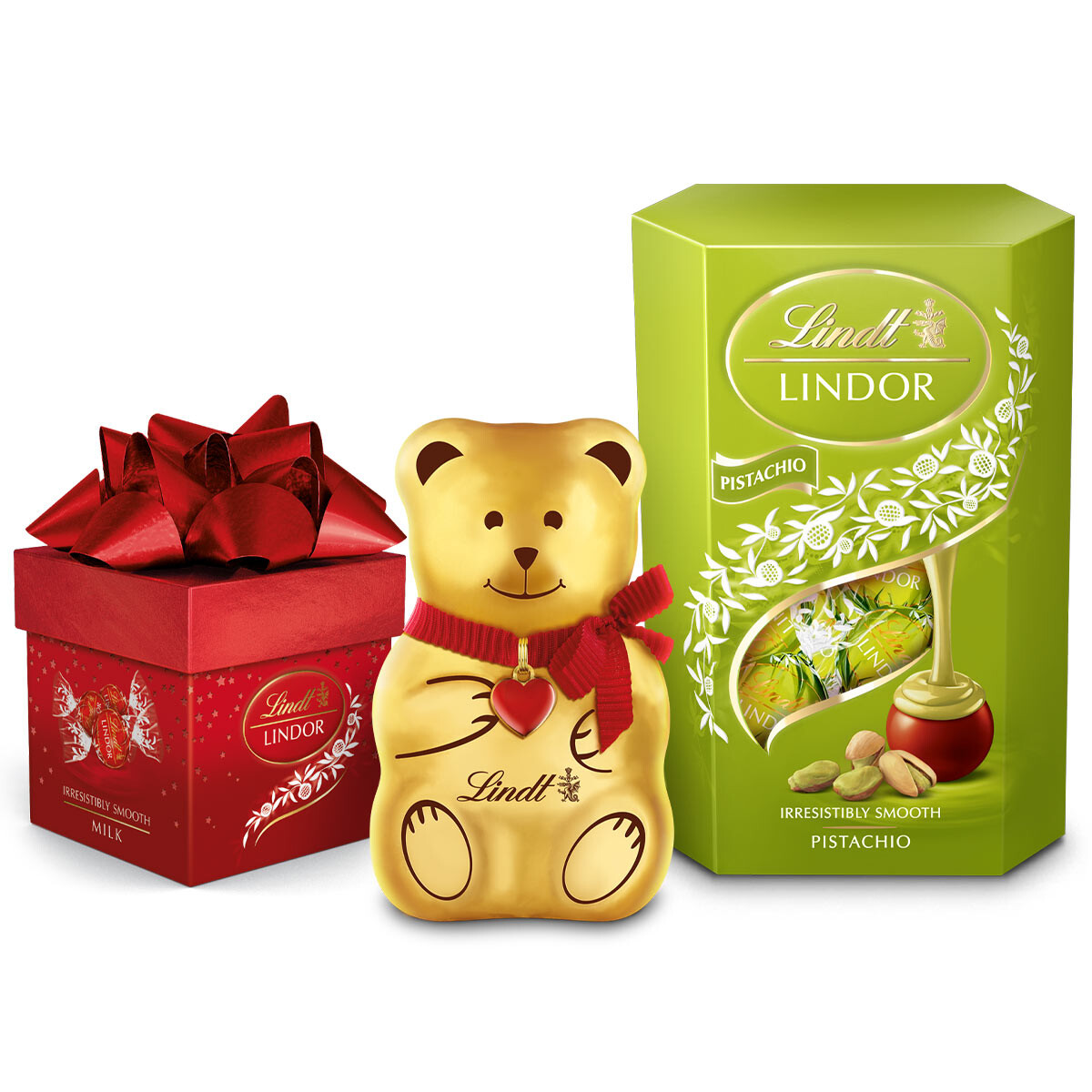 Sada Medvídek Teddy Pralinky Lindor cube mléčné Pralinky Lindor pistácie 375 g