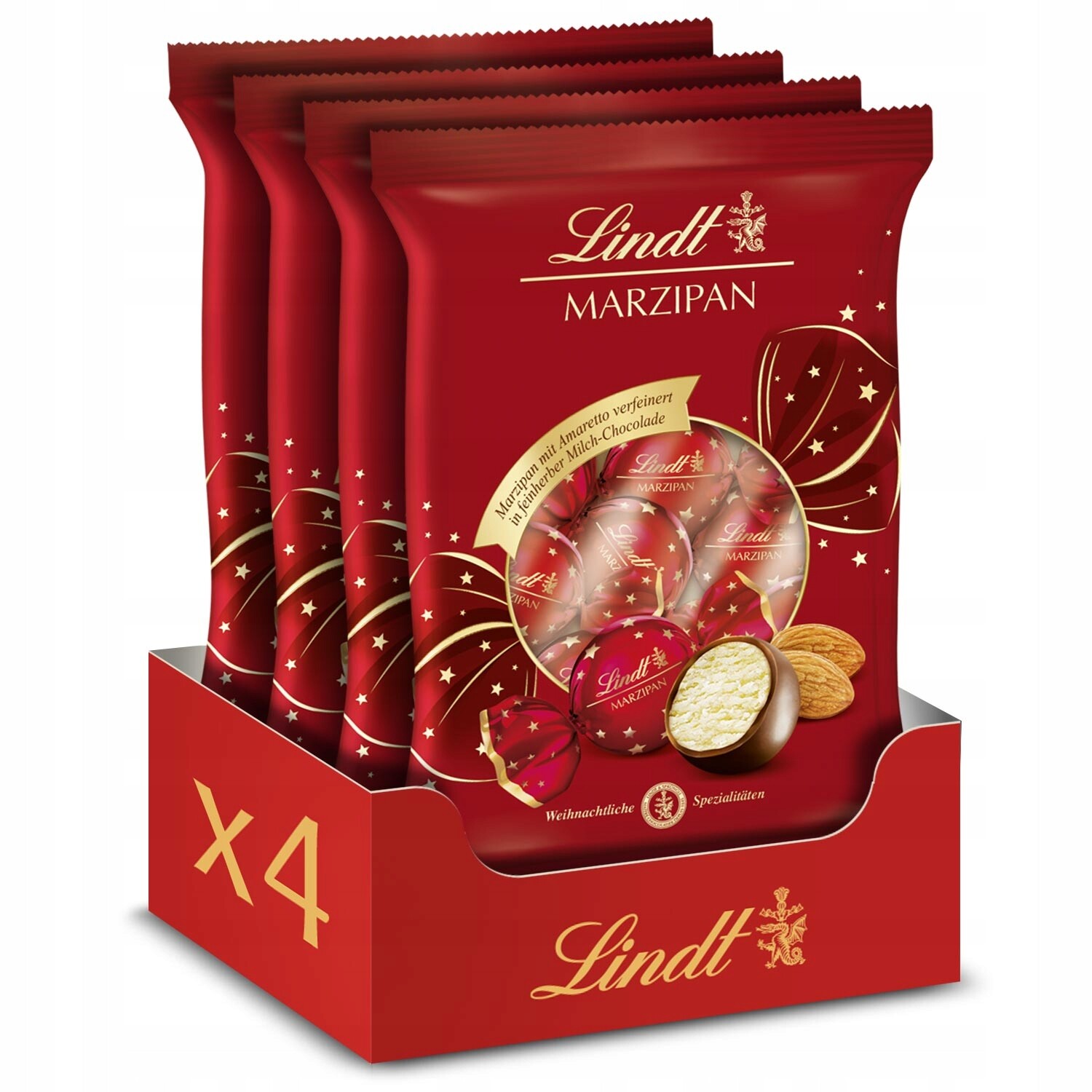 Lindt vánoční marcipánové pralinky v čokoládě s Amarettem sada 4x100g