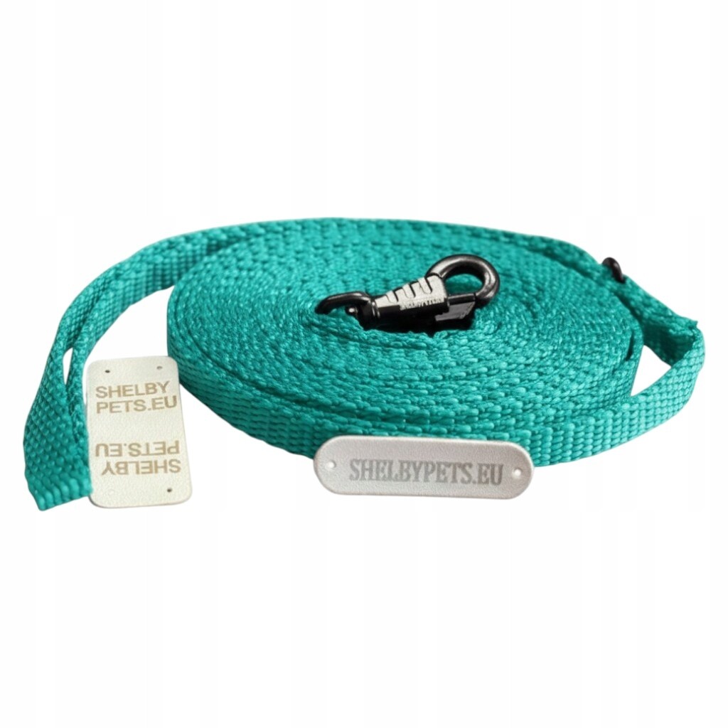 Vodítko pro malého psa 10M 10MM tyrkysová, lehká, pevná, látková, ShelbyPets