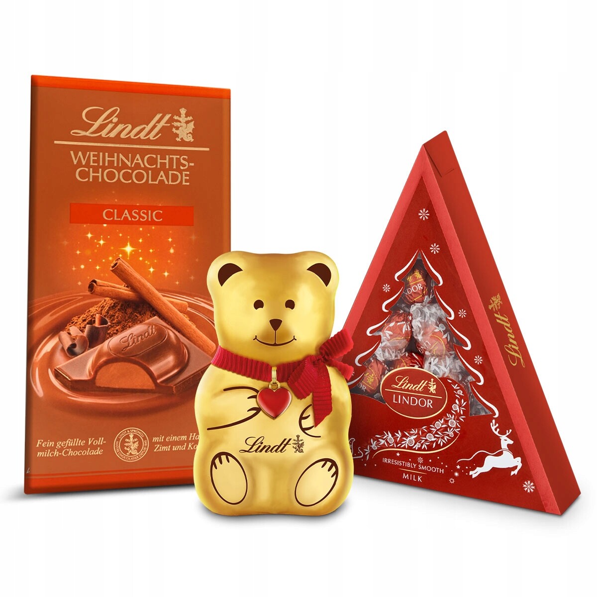 Sada Lindt Pralinky Lindor mléčné vánoční stromky, Medvídek Teddy, čokoláda 325g Vánoce