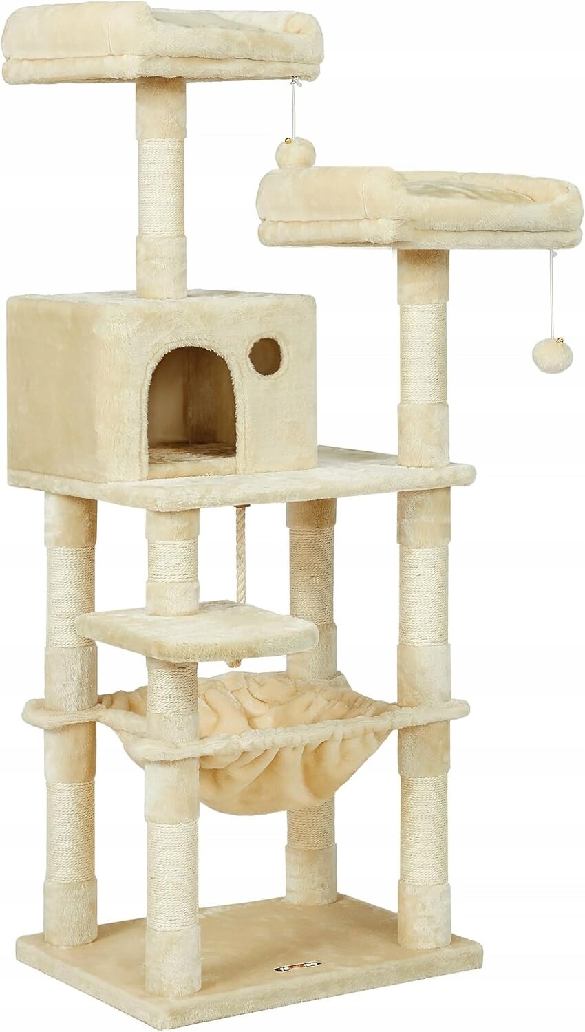 Feandrea Škrabadlo pro kočky (143 cm, béžové) – se 2 útulnými platformami