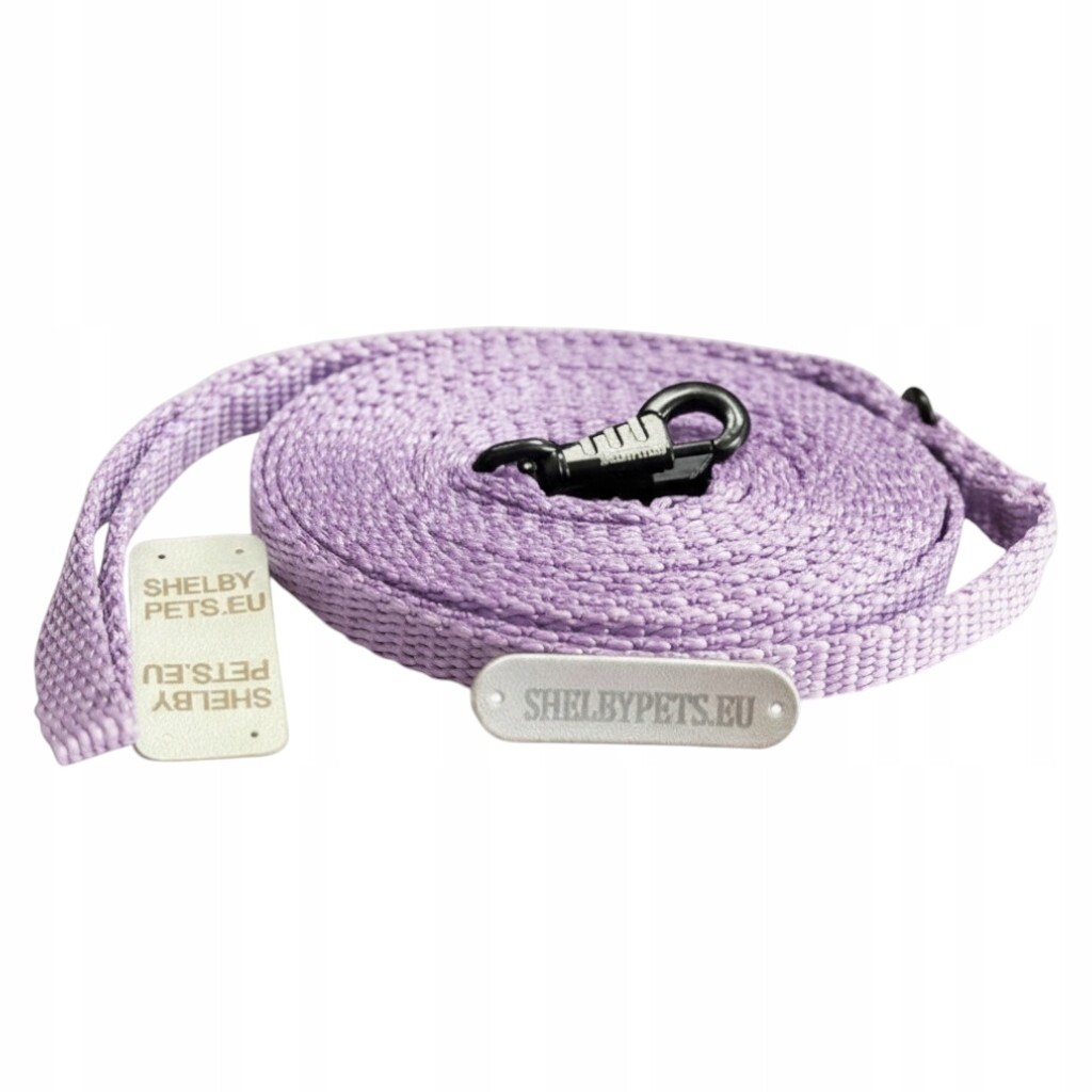 Vodítko pro malého psa 15M 10MM levandulová, lehká, pevná, látková, ShelbyPets