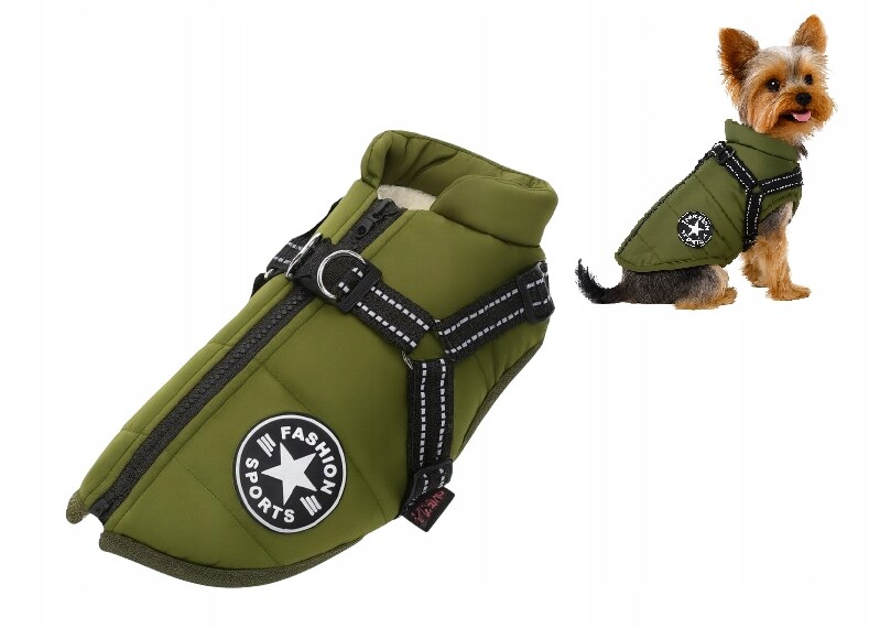Zimní oblečení Bunda pro psa na zimu Zelená s ramenními popruhy Velikost M