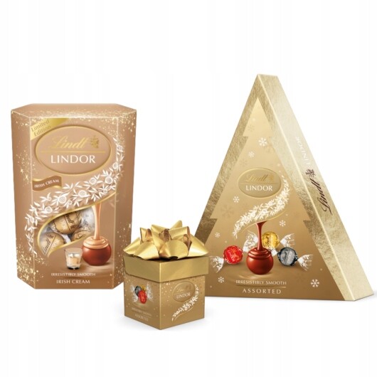Vánoční sada Lindt pralinky Lindor cube zlatý vánoční stromek Irish Cream 400 g