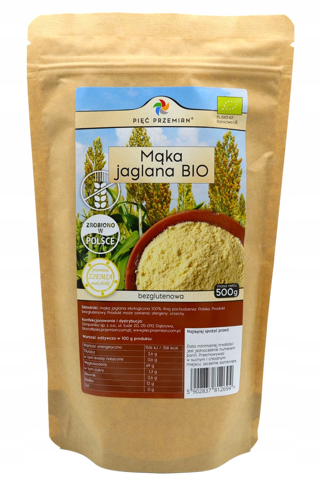 Jáhlová mouka Bio 500 g Pięć Przemian