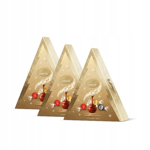 Vánoční sada Lindt Pralinky čokoládové Lindor Assorted vánoční stromek 3x125g