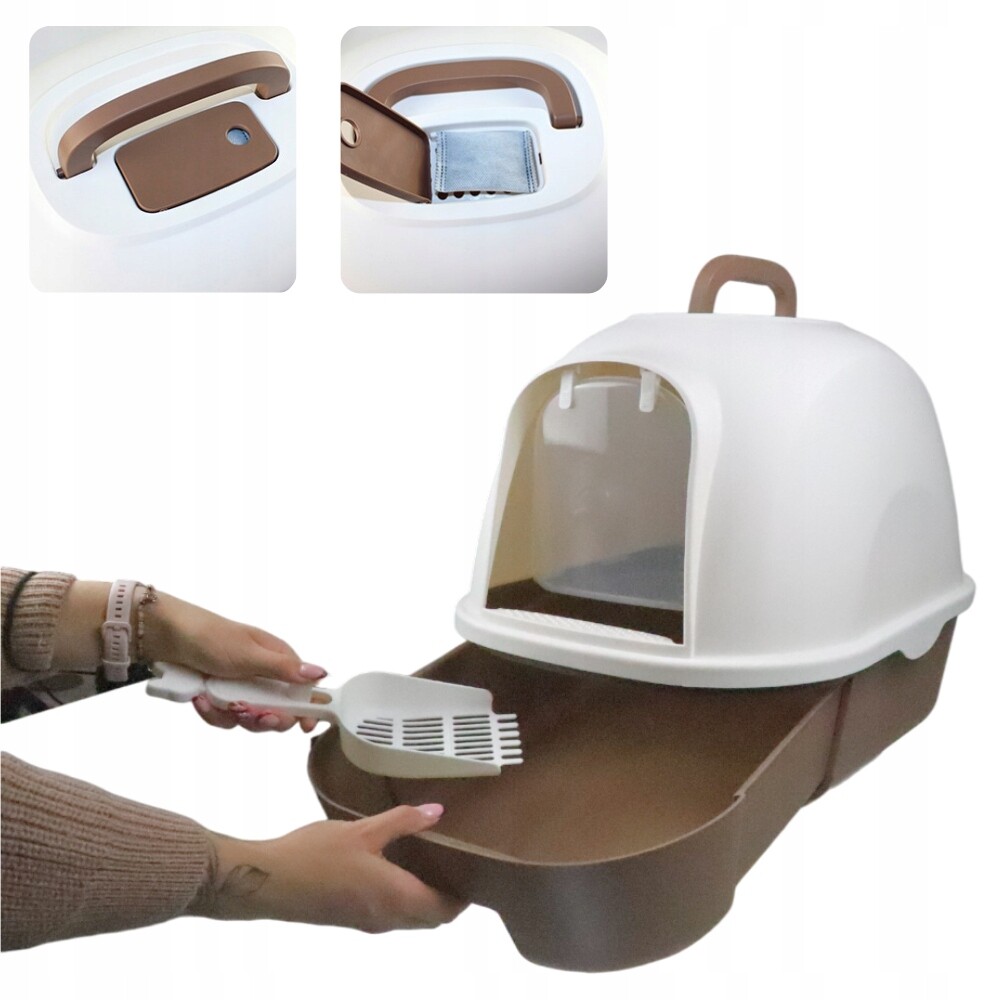 Toaleta Pro Kočky Velká XL S Filtrem, Uzavřená, Výsuvná Šuplík Lopatka