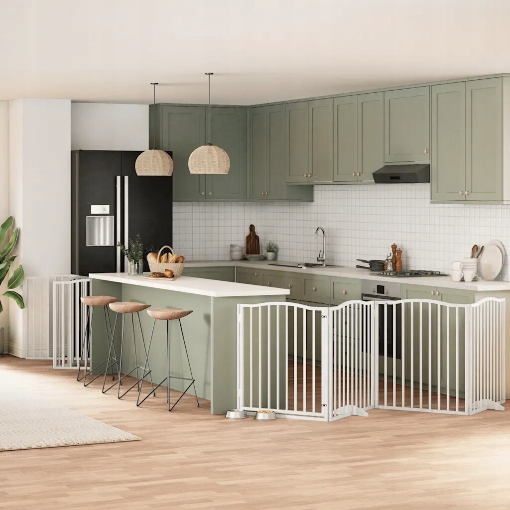 Zábrana pro psy s dvířky skládací 12 panelů bílá 960 cm topol Bílá 3155624