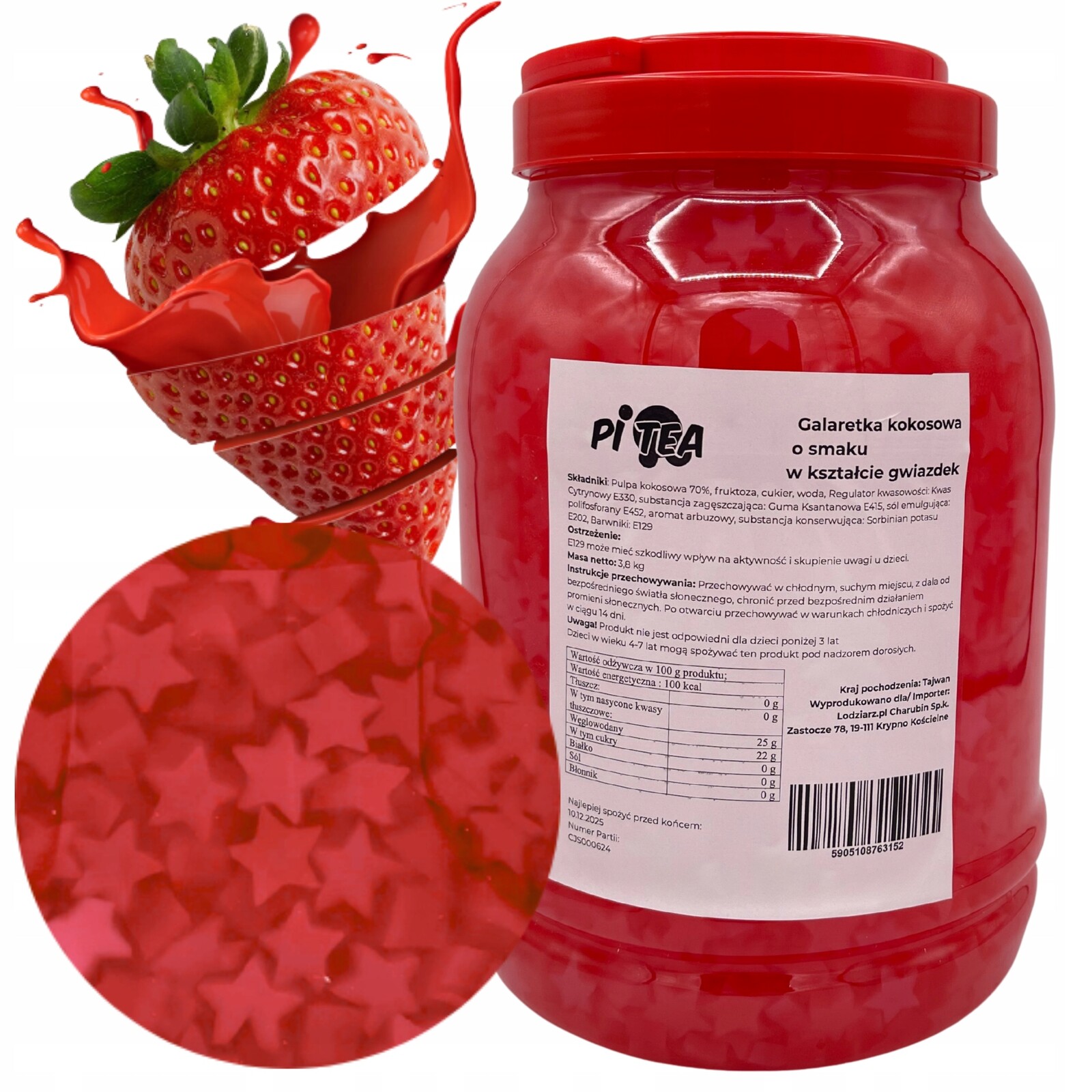 Jahodové hvězdičky pro Bubble Tea želé bonbony 3,8 kg Nata de Coco Jelly