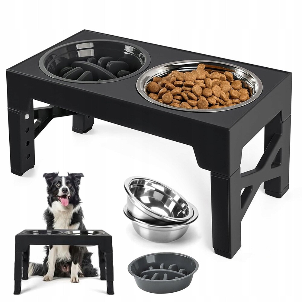 2 X Dvojitá Misky Pro Psy S Nechlapáním, Zpomalovací, Výškově Nastavitelná