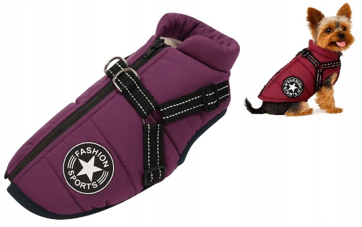 Zimní oblečení Bunda pro psa na zimu Fialová s ramenními popruhy Velikost M