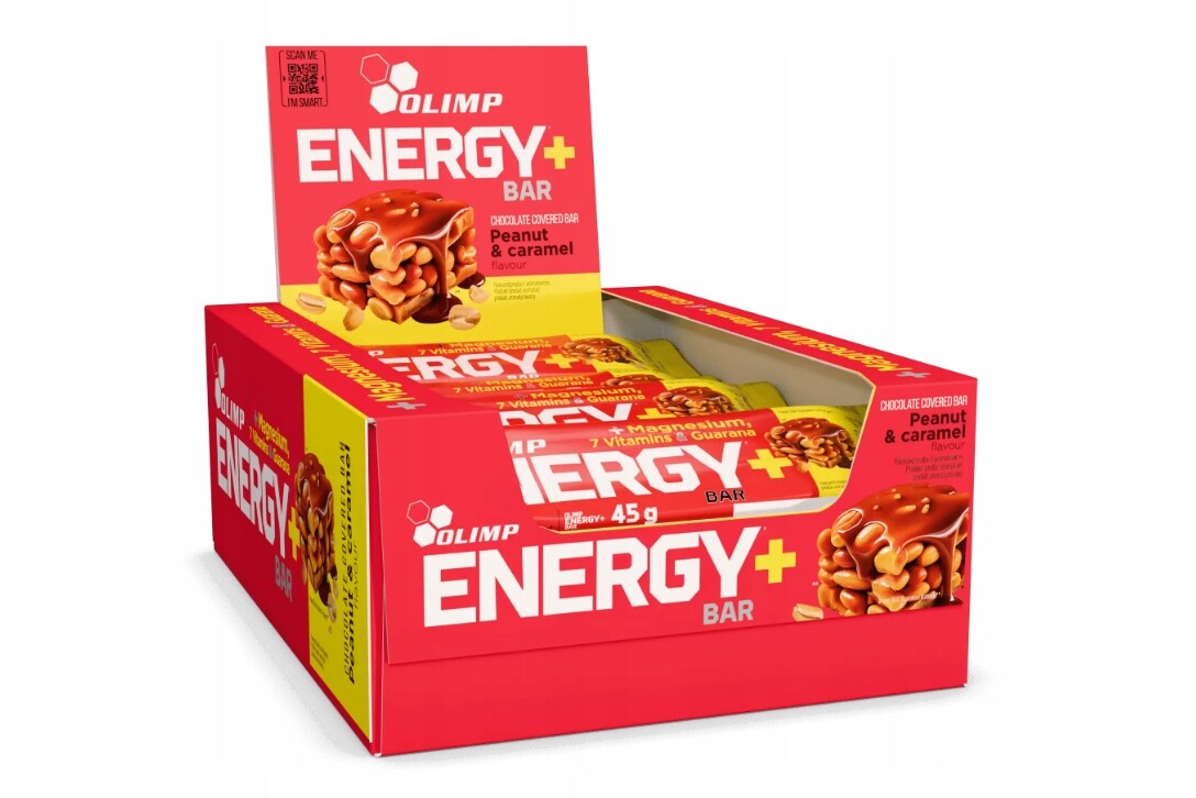 Olimp Energy+ Bar 20x 45g Peanut Caramel tyčinka Tyčinka Energetický kofein