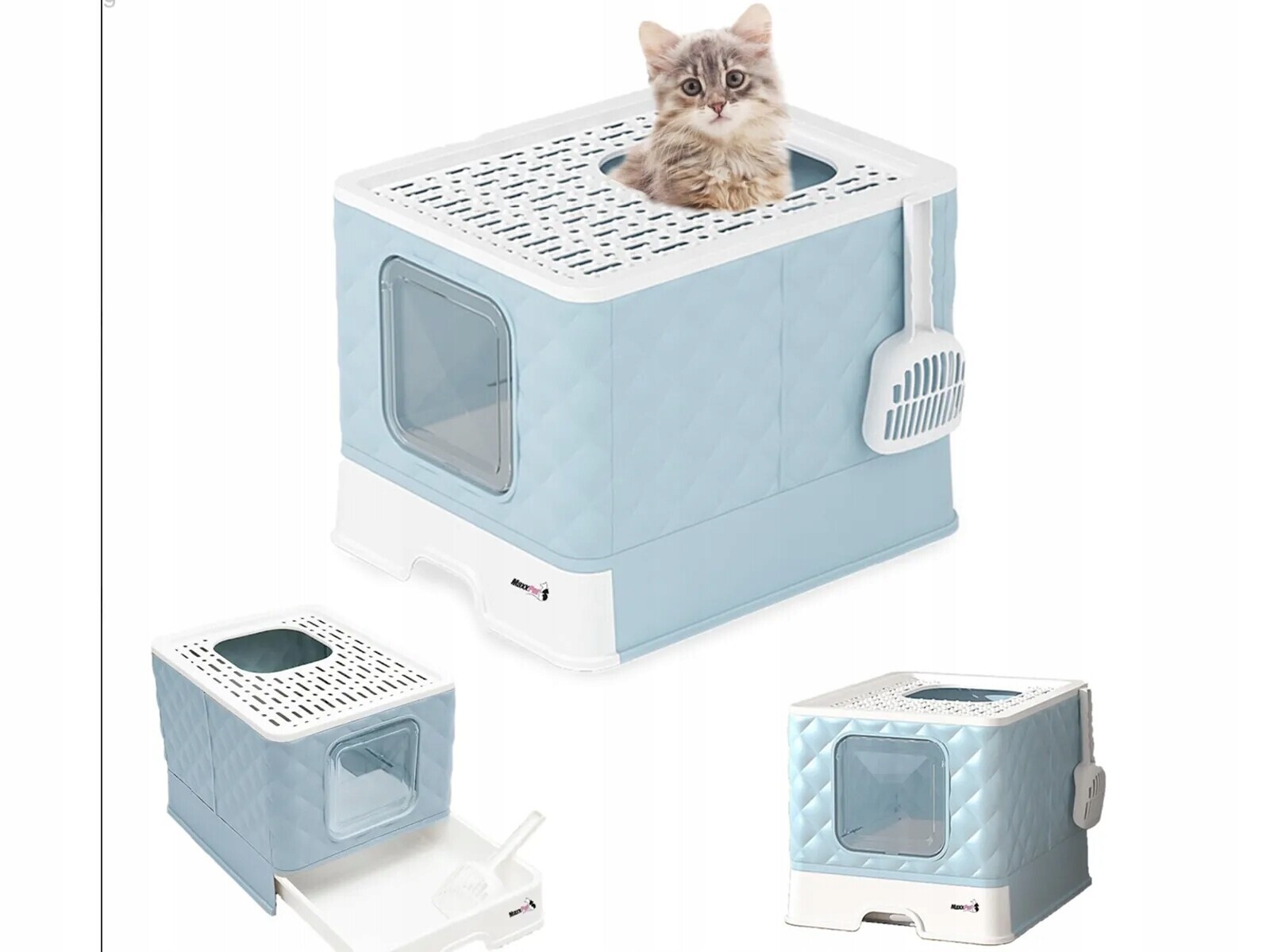 Toaleta pro kočky, králíka, psa s vchodem shora a lopatkou 50×41×37 cm