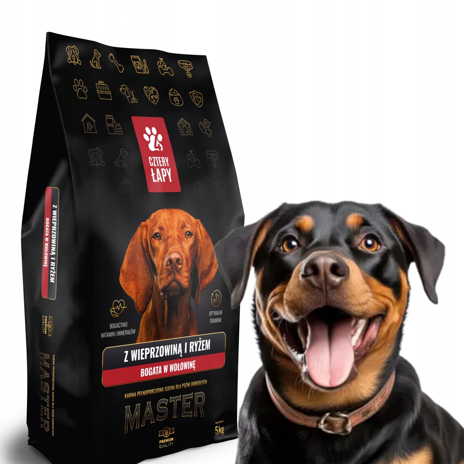 Suché krmivo s rýží, hovězím a vepřovým masem pro psa Čtyřlístek Master 5 kg