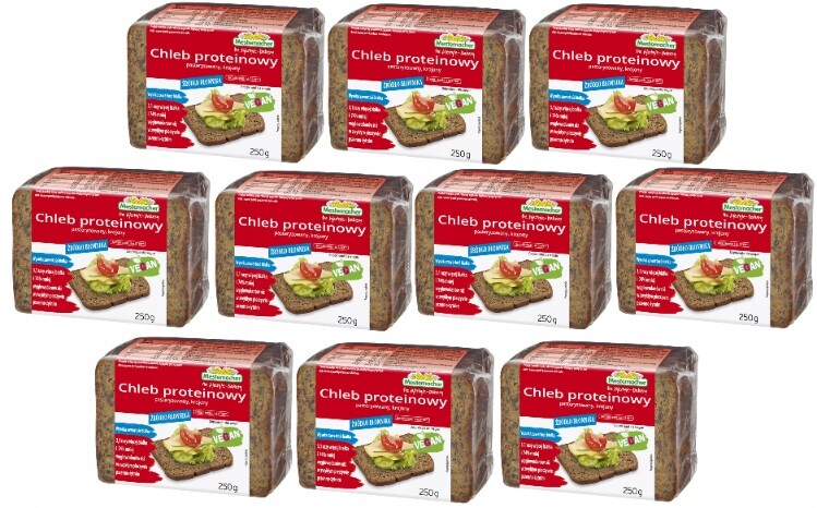 10 x Benus Chléb Proteinový Vysokoproteinový Tmavě Krájený Veganský 250G