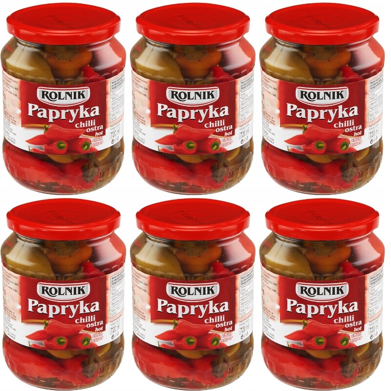 6 x Rolnik Lahodná Paprika Ostrá Chilli Maďarská Marinovaná 720 ml