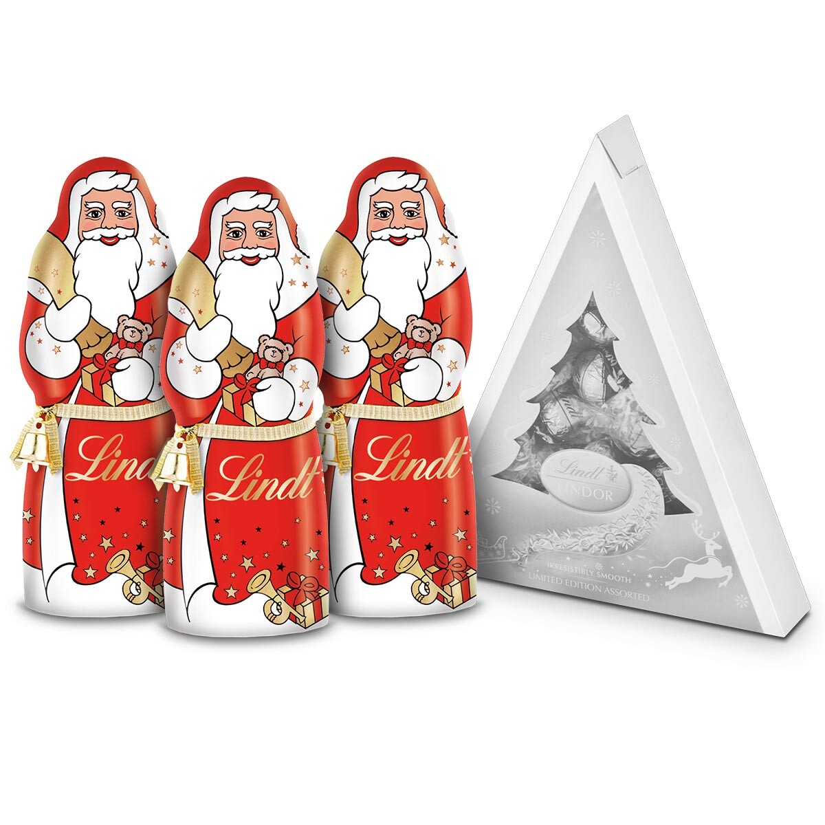 Sada Mikuláš čokoláda mléčná Pralinky Lindor stříbrný vánoční stromek 500 g