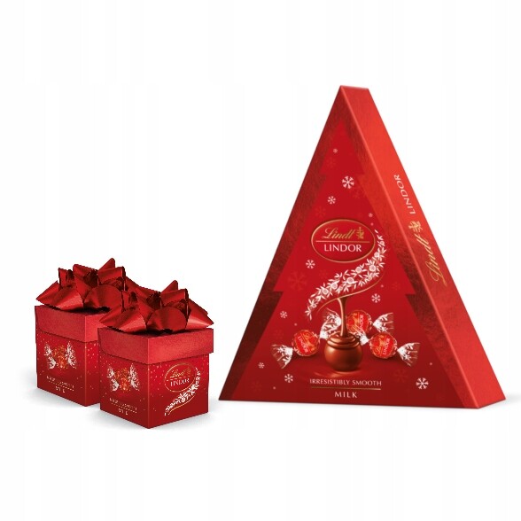 Vánoční sada Lindt Lindor Pralinky červené cube a vánoční stromek 275 g