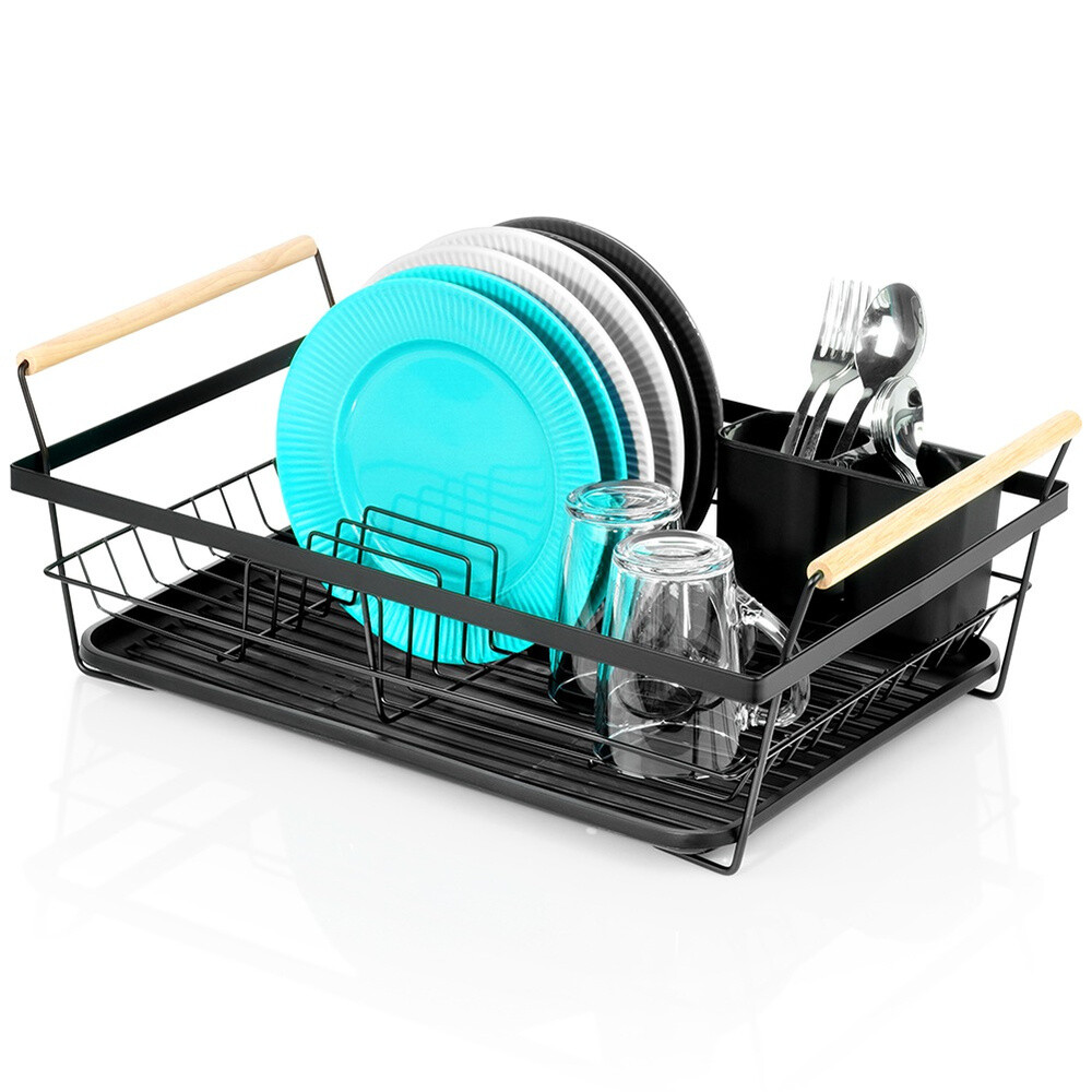 Velká Odkapávač Na Nádobí Stojanový Odkapávač Kovový Černý S Výkonnou Podnoskou