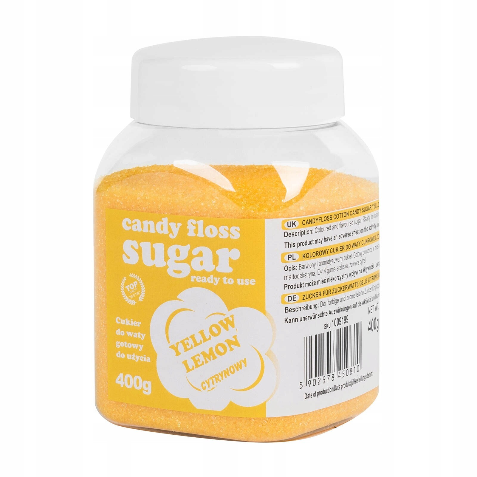 Barevná cukrová vata cukrová žlutá s příchutí citronu 400g