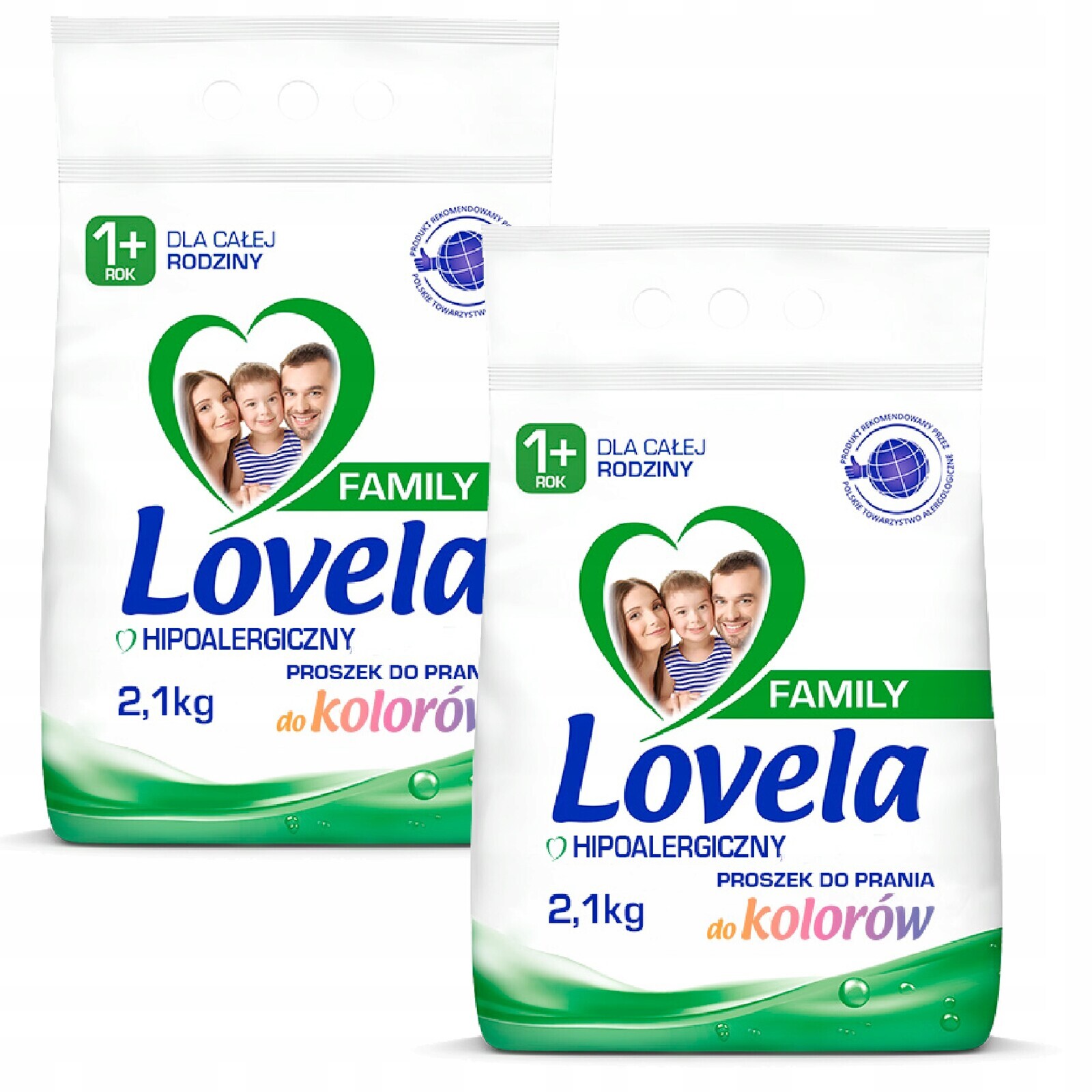 Lovela Family Sada prášek na barevné prádlo Hypoalergenní 1+ 2x 2,1 kg