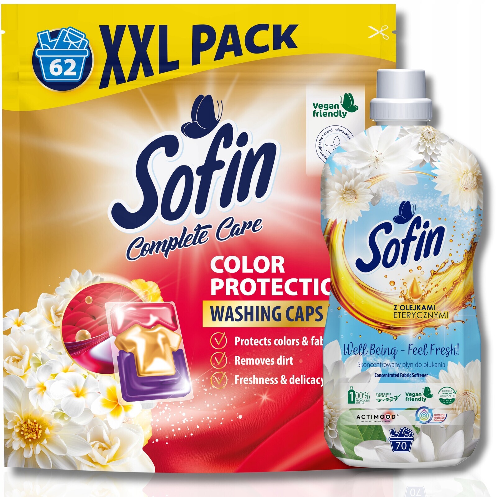 Sofin Kapsle na barevné prádlo 62 ks tekutá aviváž 1,4 l s oleji