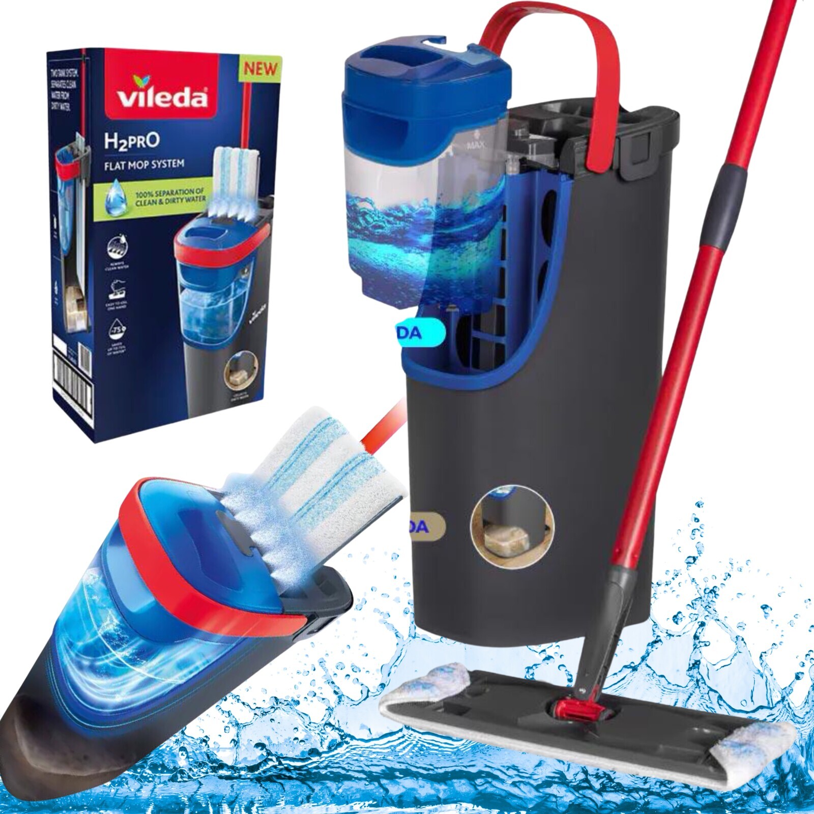 Vileda H2PRO Kbelík Plochý Mop 2 Zásobníky Na Čistou A Špinavou Vodu