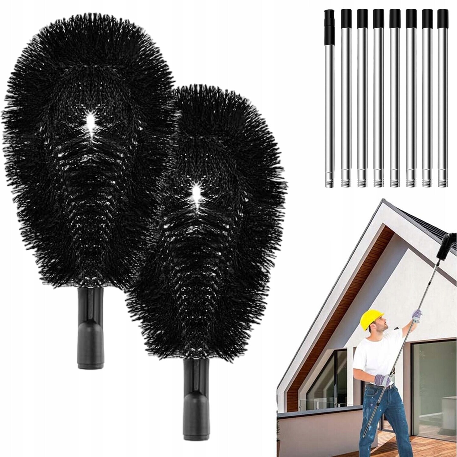 Teleskopický Kartáč Na Čištění Okapů, Sada 8 Trubek, Vyměnitelné Hlavice