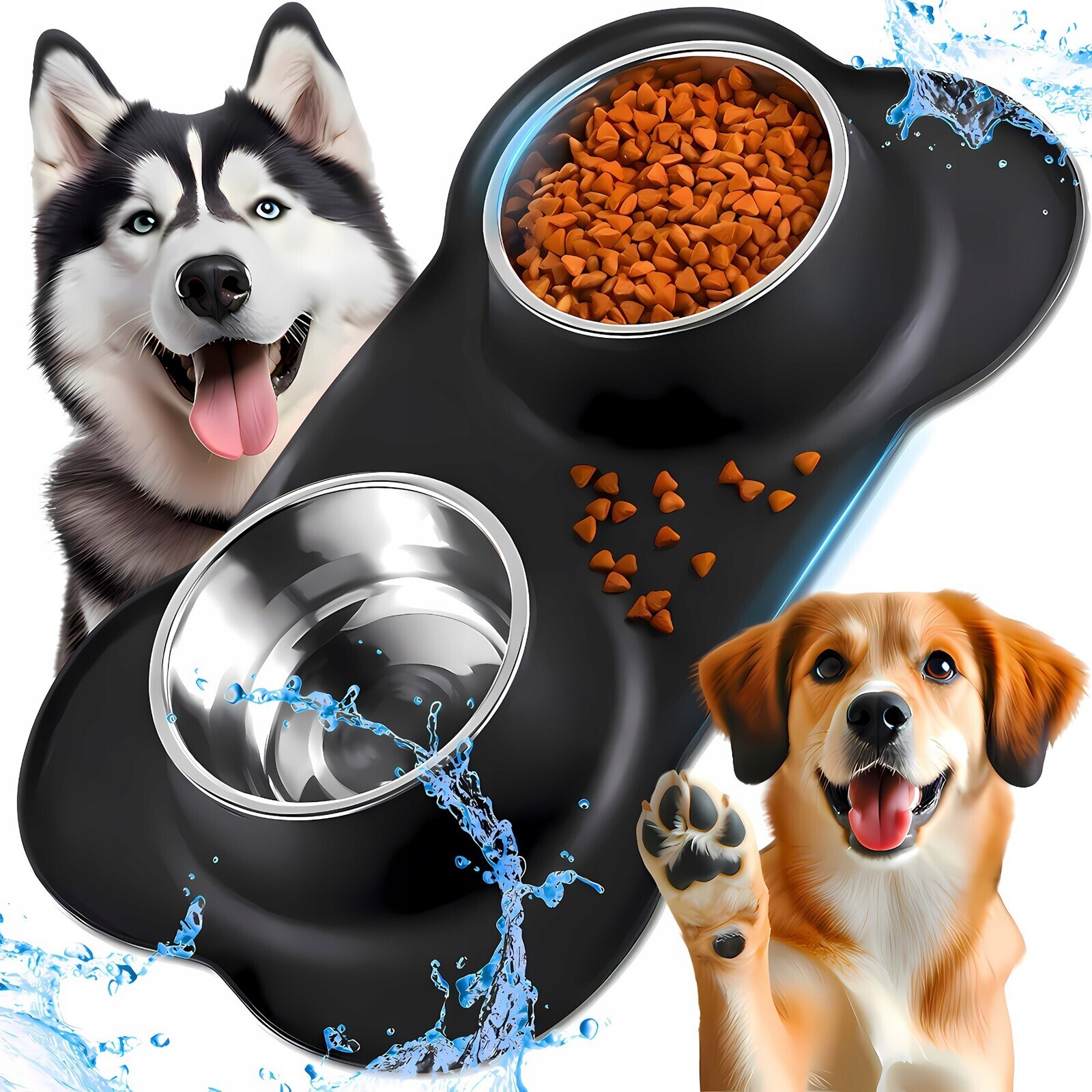 2X Dvojitá Miska 400 ML Pro Psa Kočku Protiskluzový Misky Misku