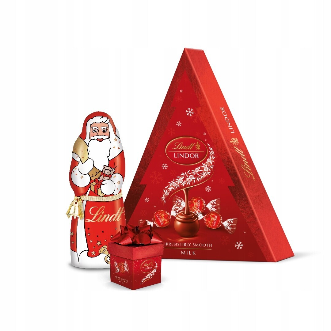 Dárek k Vánocům Mikuláš čokoládový pralinky Lindor vánoční stromek cube 325 g