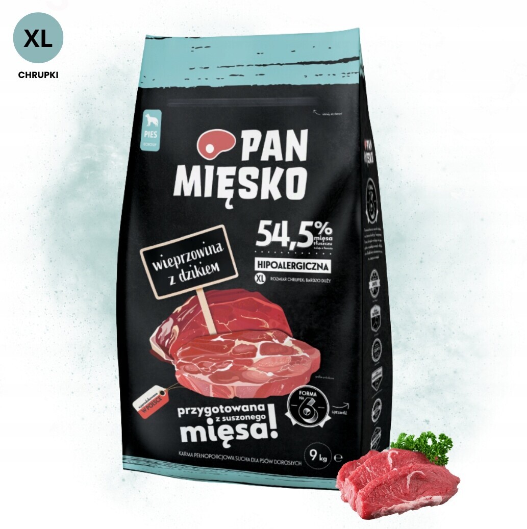 Pan Mięsko Vepřové Divočák 9KG Pro Velká Plemena XL Krmivo pro psy