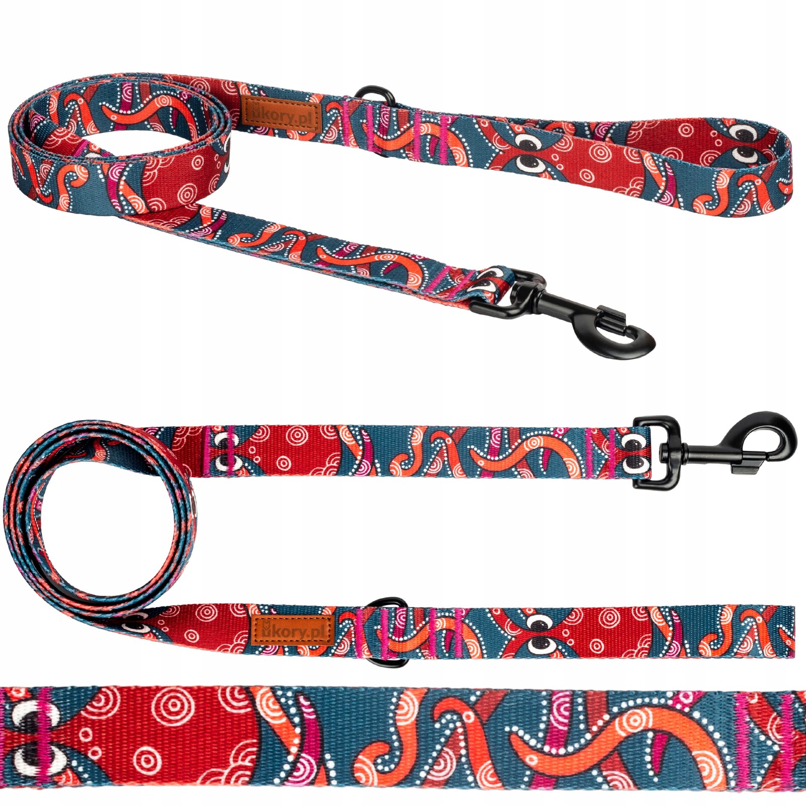 Vodítko na venčení malého psu, páskové, 180 cm, Ukory barevné s potiskem