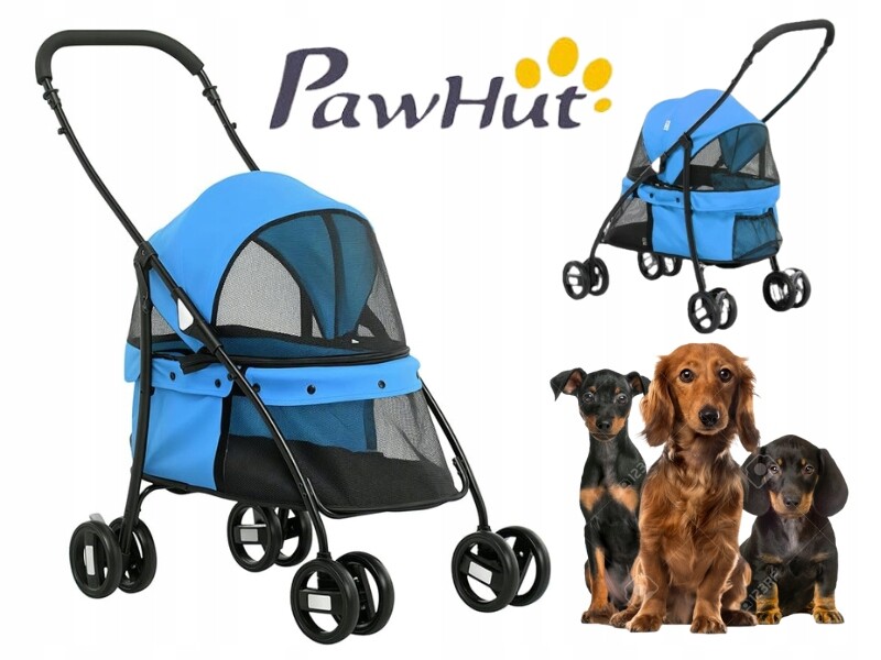 Kočárek Pro Psy S Nastavitelnou Střechou Okna Ze Síťoviny, Bezpečné, Lehké Otočné Kola