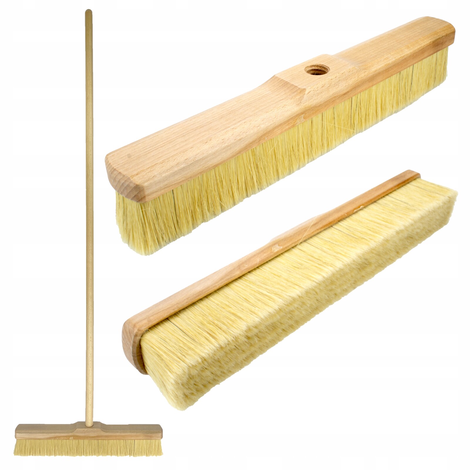 Dřevěná metla 40 cm s prasečími štětinami jemná na parkety Polsko