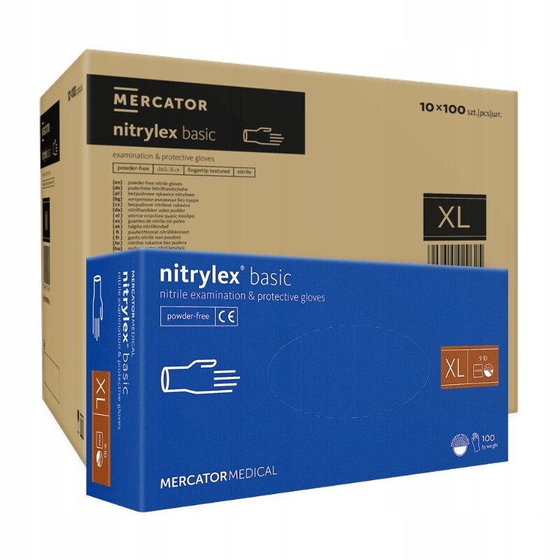 Rukavice Mercator Nitrylex Basic modré r.XL 10 balení (1 karton)