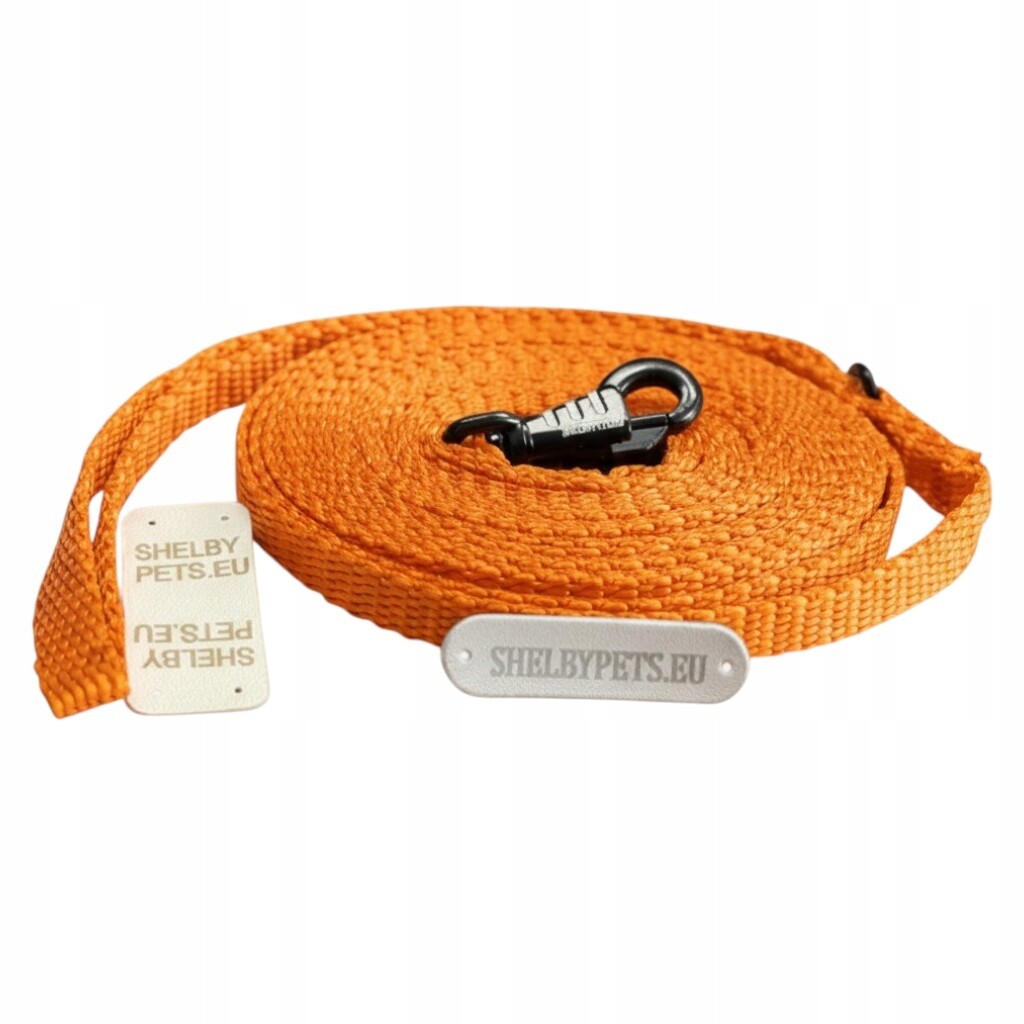 Vodítko pro malého psa 20M 10MM oranžová lehká, pevná, látková ShelbyPets