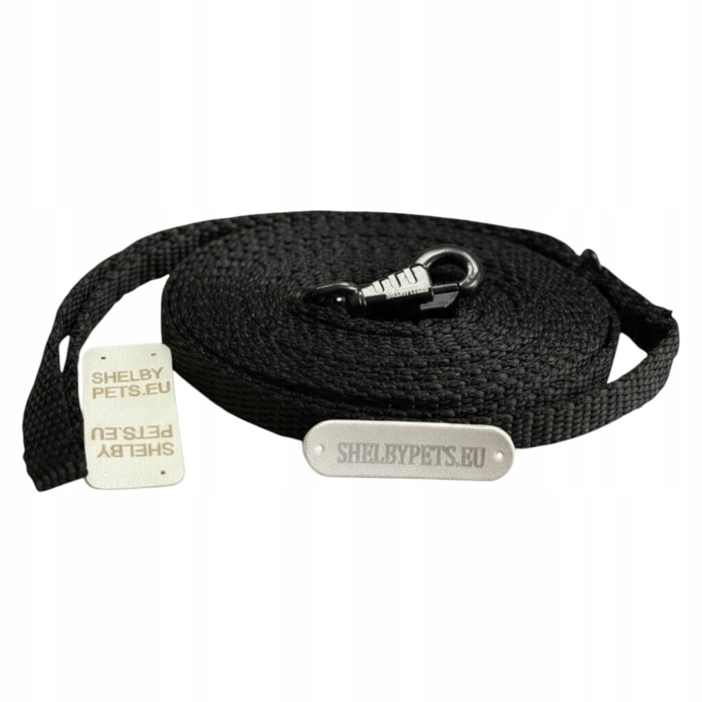 Vodítko pro malého psa 10M 10MM černá, lehká, pevná, látková ShelbyPets