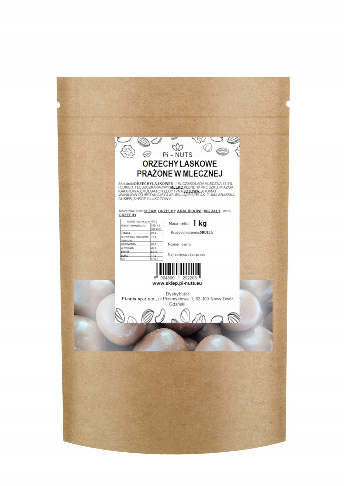 Lískové ořechy pražené v mléčné čokoládě 1 kg